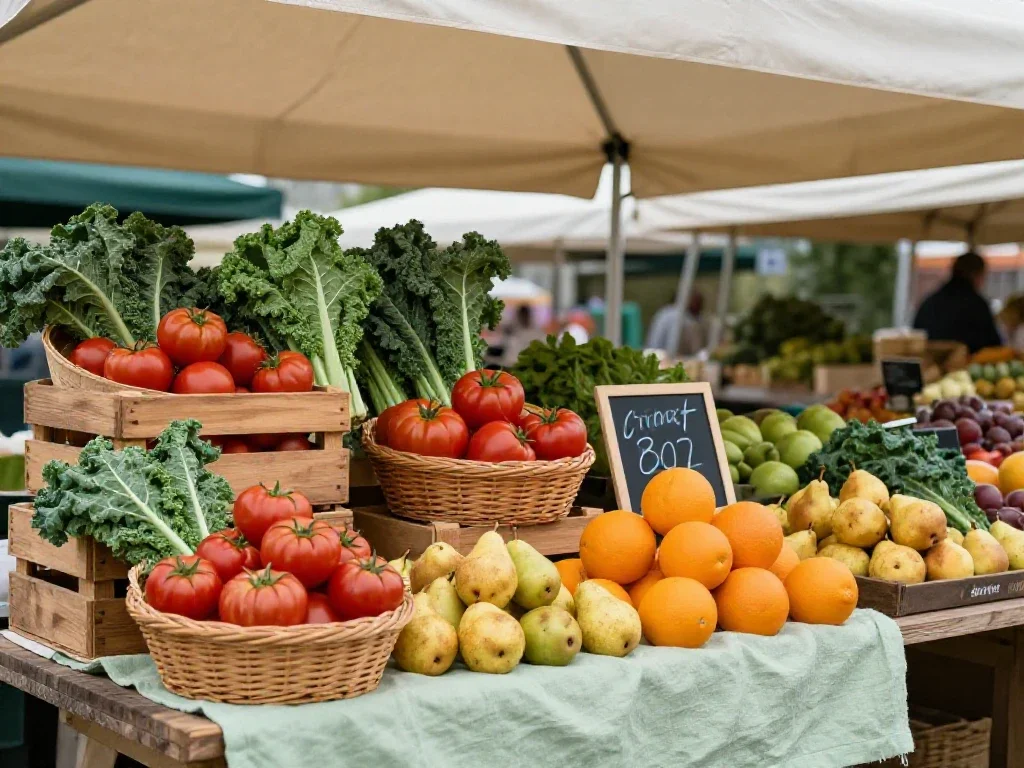 Étal de marché coloré illustrant la diversité et la richesse des rubriques du quotidien.